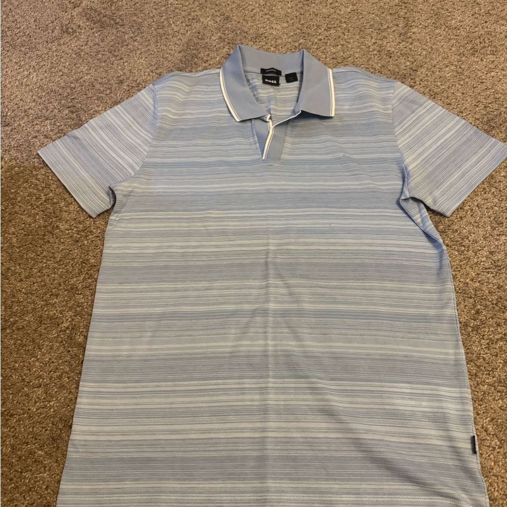 Hugo Boss Blue Polo Shirt with Refined Stripes